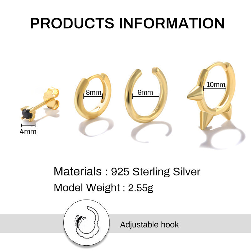 S925 Sterling Silver Punk Earings Set